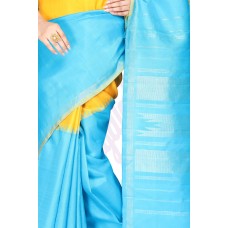 Vijayalashmi Blue, Mustard Yellow, Turquoise Blue, Yellow Kanchipuram Silk Saree [विजयलक्श्मी नील पीत काञ्चीपुरं कौशेय शाटिका]